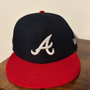 Atlanta Braves New Era Fitted Dark Blue and Red Hat 7 1/8